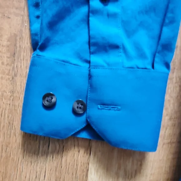 Claiborne Mens Solid Teal Long Sleeve Buttondown Shirt Size Neck 16 - Picture 5 of 6